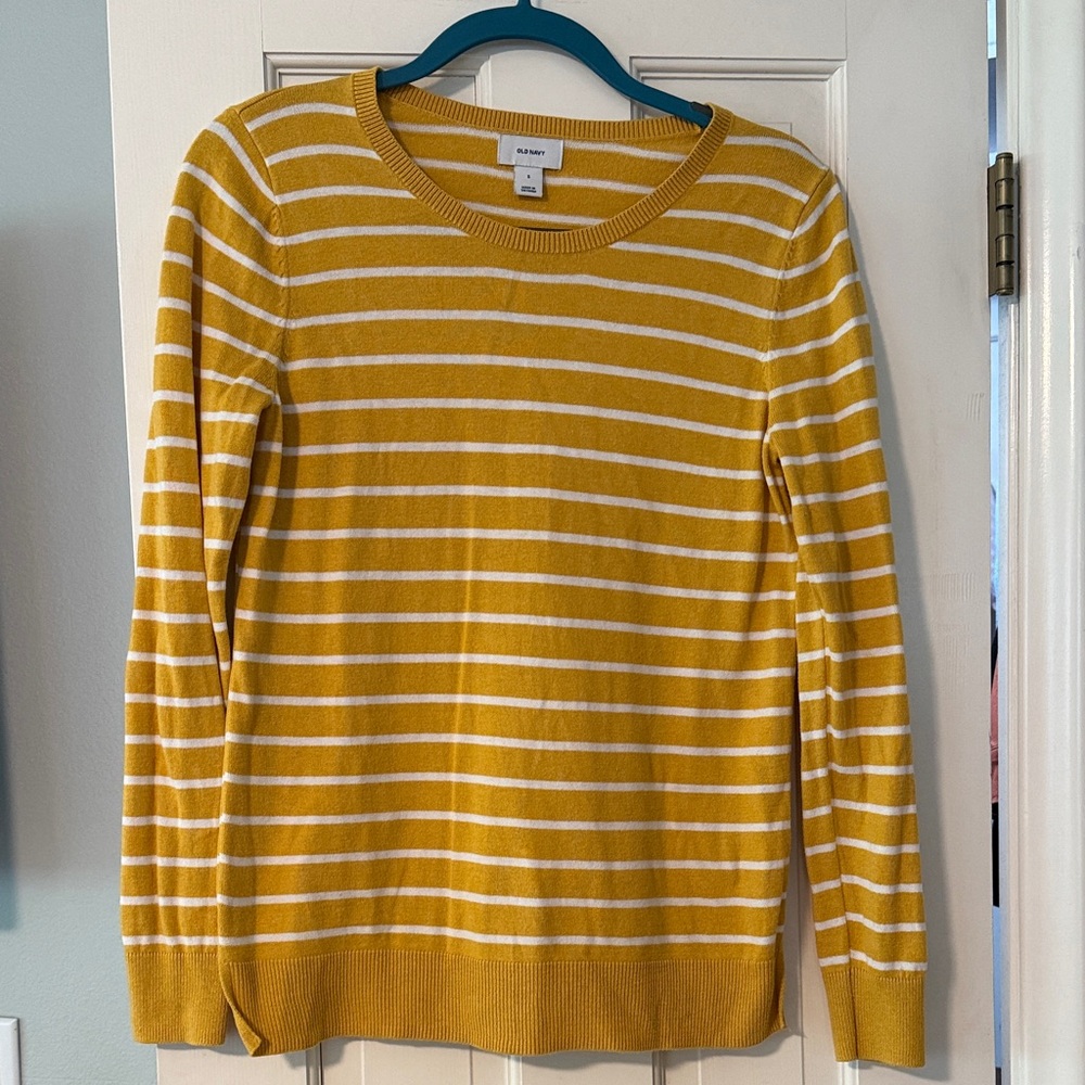 Old Navy Striped Yellow and White Crewneck Sweater - Women